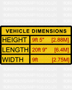 Vehicle Size Sticker Length Height Width Imperial and Metric