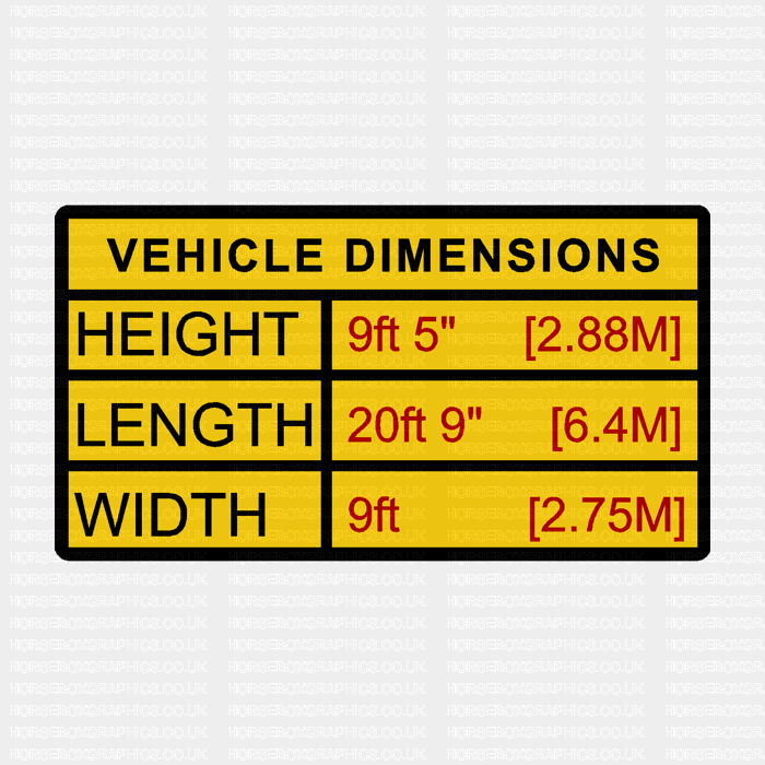 Vehicle Size Sticker Length Height Width Imperial and Metric
