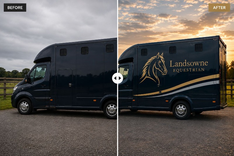 Horsebox before and after custom graphics