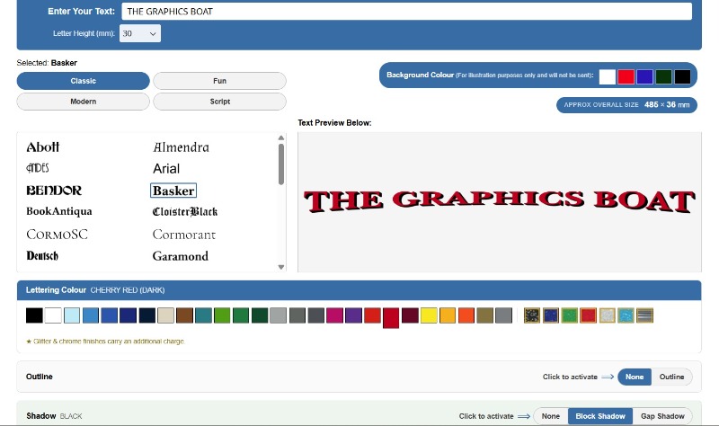 The Graphics Boat online boat name lettering designer